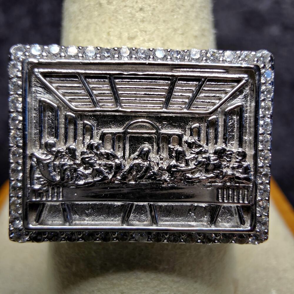 Men's Iced Out Last Supper Ring - 925 Sterling Silver CZ Ring - Size 11 - Picture 5 of 8